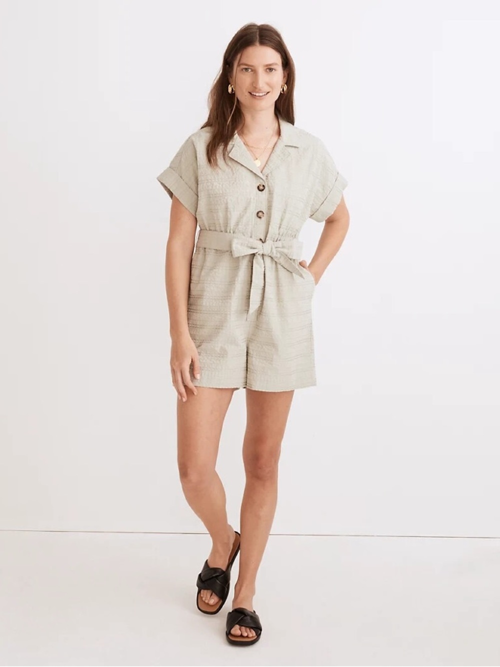 Madewell Ashen Sage Camp Romper